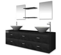 QJBSAVVA Mobile Bagno Sospeso 9 pz con 2 Lavabi e Rubinetti Nero | Set completo da parete per il bagno moderno con 4 cassetti capienti, 2 specchi e mensole portaoggetti salvaspazio.