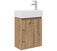 QJBSAVVA Mobile Bagno Sospeso con Lavabo e Miscelatore Rovere 45,5 cm | Ideale per bagni piccoli e toilette ospiti, include vano contenitore salvaspazio e lavabo in ceramica resistente.