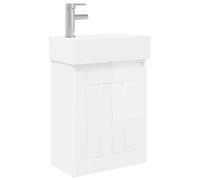 QJBSAVVA Mobile Bagno Sospeso con Lavabo e Rubinetto 45,5cm Bianco Lucido | Soluzione salvaspazio a parete per bagni piccoli con anta reversibile, vasca ceramica e set miscelatore completo.