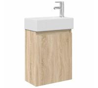 QJBSAVVA Mobile Bagno Sospeso con Lavabo e Rubinetto 45,5x22,5x84 cm | Mobiletto compatto da parete per bagno piccolo, completo di lavello in ceramica bianca e rubinetteria con scarico push.