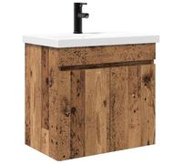 QJBSAVVA Mobile Bagno Sospeso con Lavabo e Rubinetto 61x40x74.5 cm | Set mobile lavabo per bagno in legno ingegnerizzato con rubinetto nero, scarico push e anta reversibile salvaspazio.