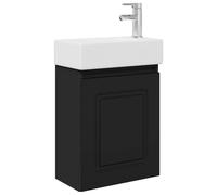 QJBSAVVA Mobile Bagno Sospeso con Lavabo e Rubinetto Nero 45.5x22.5x84cm | Ideale per piccoli spazi e lavanderia: armadietto salvaspazio a parete con anta reversibile e lavandino compatto.