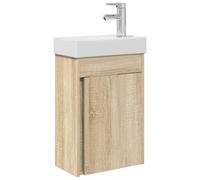 QJBSAVVA Mobile Bagno Sospeso con Lavabo e Rubinetto Rovere Sonoma 40,5 cm | Mobiletto lavamani salvaspazio da parete per bagno piccolo, con vaschetta in ceramica bianca e miscelatore incluso.