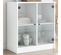 QJBSAVVA Mobile con Ante, Armadio Ufficio Mobiletto Bagno Basso Vetrinetta Espositiva Mobile Bar Per Casa Adatto per Soggiorno Cucina Ingresso Balcone in Vetro Bianco 68x37x75,5 cm