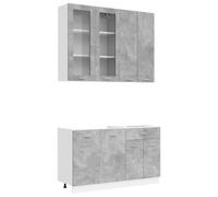QJBSAVVA Mobile Cucina Completo 4 Pezzi Legno Ingegnerizzato Grigio | Set modulare salvaspazio da cucina con piedini regolabili e sistema di fissaggio a parete antiribaltamento.