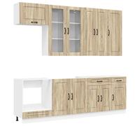 QJBSAVVA Mobile Cucina Completo 8 Pezzi Legno Ingegnerizzato Rovere Sonoma | Set composizione cucina moderna con 8 moduli capienti, piedini regolabili e sistema di fissaggio a parete di sicurezza.