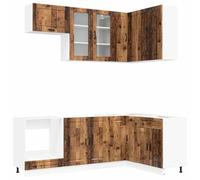 QJBSAVVA Mobile Cucina Completo 8 Pezzi, Unita Componibile Legno Antico | Unità modulare per cucina in legno ingegnerizzato con 8 elementi regolabili e fissaggio a parete per massima stabilità.
