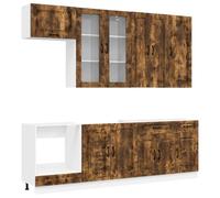 QJBSAVVA Mobile Cucina Completo KALMAR 8 Pezzi Rovere Fumo | Set modulare da cucina con credenze pensili e inferiori, piedini regolabili e finitura effetto legno per la casa.