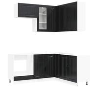 QJBSAVVA Mobile Cucina Completo LUCCA 8 Pezzi Nero Legno Ingegnerizzato