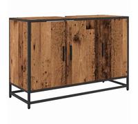 QJBSAVVA Mobile da Bagno 3 Porte Legno Vecchio 90x33x60 cm Stile Moderno | Armadietto salvaspazio per il bagno con pomelli neri in acciaio opaco e capienti scomparti interni per riordinare.
