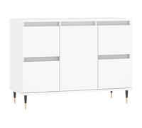 QJBSAVVA Mobile da Bagno Bianco 80x33x60 cm in Legno e Ferro | Organizzatore da bagno con 4 cassetti e scomparto ad anta reversibile, piedini industriali per stabilità e ordine unico.