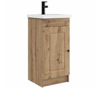 QJBSAVVA Mobile da Bagno con Lavabo e Rubinetto Rovere 42x40x84,5 cm | Design salvaspazio in legno ingegnerizzato con ampio vano interno e finitura rovere per organizzare il bagno.
