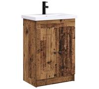 QJBSAVVA Mobile da Bagno con Lavabo e Rubinetto Set 2 Pezzi Legno Antico | Mobile per bagno con lavello e miscelatore, vano ad anta singola e ripiano interno per organizzare al meglio i detergenti.