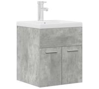 QJBSAVVA Mobile da Bagno Sospeso con Lavabo e Rubinetto Grigio Cemento | Soluzione salvaspazio a parete per il bagno, completa di vasca ceramica, miscelatore caldo freddo e vano portaoggetti.