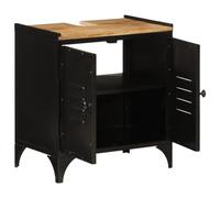 QJBSAVVA Mobile Lavabo Bagno Salvaspazio in Legno Mango e Ferro 55x35x60cm | Struttura coordinata per il bagno con mobiletto sottolavabo compatto dotato di doppio sportello e ripiano interno.