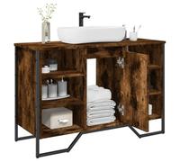 QJBSAVVA Mobile Lavabo Bagno Salvaspazio in Legno Multistrato Rovere Fumo 91x35x60 cm con Spazio Portaoggetti per Bagno Compatto e Ordinato