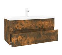 QJBSAVVA Mobile lavabo con lavabo da incasso in ceramica, set di mobili da bagno da appendere a parete, in rovere affumicato, mobiletto sottolavabo con cassetto, design moderno, 91 x 39,5 x 45 cm