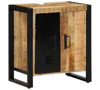 QJBSAVVA Mobile per Bagno in Legno Massello di Mango Rustico Salvaspazio 55x35x60 cm con Struttura Metallo Nero, Mobiletto Multiuso per Interni Cucina Ingresso