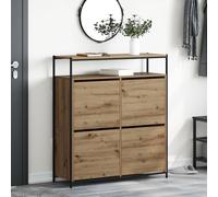 QJBSAVVA Mobile per Scarpe con 4 Cassetti a Ribalta in Rovere Artigianale 100x34x112 cm, Scarpiera Salvaspazio per Ingresso Interno, Design Moderno e Pratico