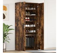 QJBSAVVA Mobile Scarpiera in Legno Ingegnato Rovere Affumicato 80x39x180 cm con 4 Ante, Design Moderno Salvaspazio per Ingresso, Camera da Letto e Corridoio (2 Pezzi)
