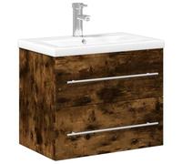 QJBSAVVA Mobile sottolavabo con lavabo da incasso da 60 cm, set di mobili da bagno sospesi con cassetto, rubinetto e scarico pop-up, mobile da bagno in legno, rovere affumicato