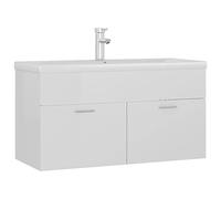 QJBSAVVA Mobile sottolavabo con lavabo da incasso da 90 cm, set con rubinetto e scarico push-open, mobiletto da bagno con lavabo in ceramica, bianco lucido