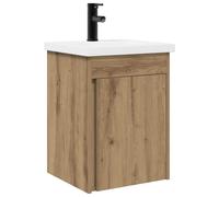 QJBSAVVA Mobile sottolavabo con lavabo e rubinetto, montaggio a parete, in rovere Artisan, con lavabo in ceramica e miscelatore, 42 x 40 x 74,5 cm