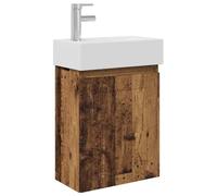 QJBSAVVA Mobile sottolavabo con lavandino e rubinetto, set di mobili da bagno, montaggio a parete, lavabo per ospiti con mobiletto, lavabo in ceramica e miscelatore, 45,5 x 25,5 x 84 cm, effetto legno
