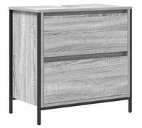 QJBSAVVA Mobile sottolavabo da 60 x 34,5 x 60 cm, grigio Sonoma, con cassetto e scomparto aperto, in legno e acciaio, per il bagno