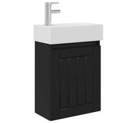 QJBSAVVA Mobile sottolavabo da bagno con lavabo in ceramica e rubinetto nero, set di mobili da bagno sospesi da parete con spazio e scarico a pressione, 45,5 x 25,5 x 84 cm, per WC degli ospiti