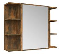 QJBSAVVA Mobile Specchio Bagno 80x20,5x64 cm Rovere Fumo | Specchiera a parete con 6 ripiani a vista e vano interno con anta, ideale per organizzare il bagno con stile.