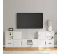 QJBSAVVA Mobile TV 5 Pezzi in Legno di Pino Bianco con Contenitore, Serie ODDA, Design Modulare Salvaspazio per Soggiorno Moderno