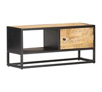 QJBSAVVA Mobile TV 90 x 30 x 40 cm in legno di mango grezzo con porta intagliata e telaio in ferro, per soggiorno, camera da letto, corridoio