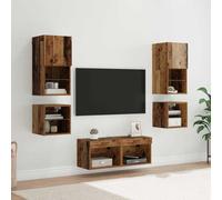 QJBSAVVA Mobile TV da parete in legno anticato, 30 x 28,5 x 30 cm, con catena luminosa a LED e 8 ripiani, design moderno, montaggio a parete per soggiorno, camera da letto, corridoio