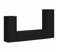 QJBSAVVA Mobile TV da Parete Set 4 Pezzi Nero Legno Ingegnerizzato | Pensile sospeso salotto con 4 moduli componibili, finitura nera opaca e capienti scomparti per ordinare la zona living.