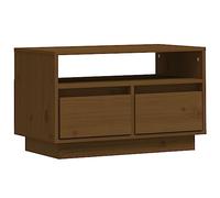 QJBSAVVA Mobile TV marrone miele, 60 x 35 x 37 cm, in legno di pino massiccio, con 2 cassetti, scomparto aperto, adatto per il soggiorno, per la casa moderna