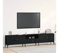 QJBSAVVA Mobile TV per Soggiorno Moderno in Legno Ingegnerizzato Rovere Nero 200x25x44 cm con 6 Aree di Archiviazione e 4 Porte Design Snello per Centro Intrattenimento