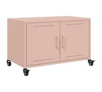 QJBSAVVA Mobile TV rosa 68x39x43,5 cm in acciaio laminato a freddo con 2 ante e 4 ruote, credenza moderna per soggiorno e camera da letto