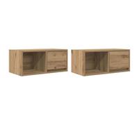 QJBSAVVA Mobile TV, set da 2 pezzi, rovere Artisan, 60 x 31 x 25,5 cm, materiale in legno con cassetto e scomparto per montaggio a parete, moderno mobili da soggiorno con portata di 60 kg, per Living