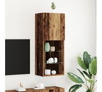 QJBSAVVA Mobile TV Soggiorno con Luci LED in Legno Invecchiato Design Moderno Scaffali in Vetro Flottanti per Arredamento Interno Dimensioni 40.5x30x102 cm Marrone