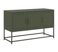 QJBSAVVA Mobile TV verde oliva 100,5 x 39 x 60,5 cm in acciaio, basso industriale con 3 scomparti, robusto tavolo televisivo per soggiorno, camera da letto e ufficio