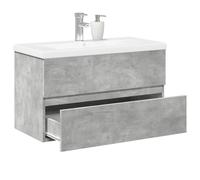 QJBSAVVA Mobiletto Bagno Salvaspazio con Lavabo Ceramica, Set 2 Pezzi Grigio Cemento in Legno Multistrato, Armadietto da Bagno Basso 80x38.5x45cm per Ottimizzazione Spazio