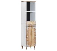 QJBSAVVA Mobiletto Bagno Salvaspazio in Legno Massello di Mango Stretto Alto 38x33,5x160 cm con Anta Cassetto e Ripiano Design Naturale Stabile per Bagno