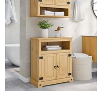 QJBSAVVA Mobiletto Bagno Salvaspazio in Legno Massello di Pino con Ante e Cassetto 70x33x80 cm Armadio Basso Rustico per Organizzazione Bagno