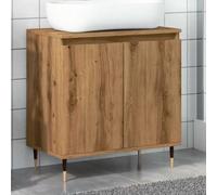 QJBSAVVA Mobiletto Bagno Salvaspazio Stretto in Truciolato Rovere Artigianale 58x33x60 cm con 2 Ante e Piedini Ferro, Armadio Basso per Ambienti Umidi