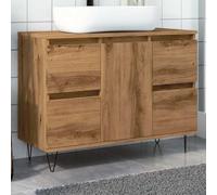 QJBSAVVA Mobiletto Bagno Salvaspazio Stretto in Truciolato Rovere Artigianale 80x33x60 cm con Cassetti, Armadio Basso con Piedini Ferro per Sottolavabo
