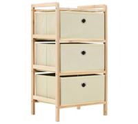 QJBSAVVA Mobiletto Multiuso in Legno con 3 Cesti in Tessuto 2 pz | Set di 2 cassettiere salvaspazio 32x26x60 cm con cestini estraibili in tessuto beige per bagno, soggiorno e corridoio.