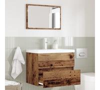 QJBSAVVA Mobiletto per Bagno a 2 Pezzi in Legno Ingegnerizzato Vecchio Stile, Set Salvaspazio con Specchio, Finitura Opaca Marrone Rettangolare per Bagno Interno Rustico