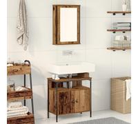 QJBSAVVA Mobiletto Specchiera per Bagno in Legno Anticato 2 Pezzi, Salvaspazio Montato a Muro, Design Elegante, Marrone 42x12x60 cm