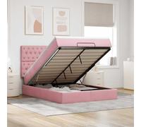 QJBSAVVA Ottoman - Letto 140 x 200 cm, in velluto rosa con materasso, molle insacchettate, luce a LED, grande spazio di archiviazione, ascensore idraulico, 203 x 144 x 118 cm, per camera da letto e